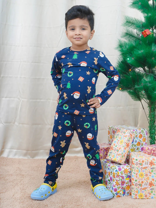 Navy Santa Full Sleeve Pyjama Set (Unisex)