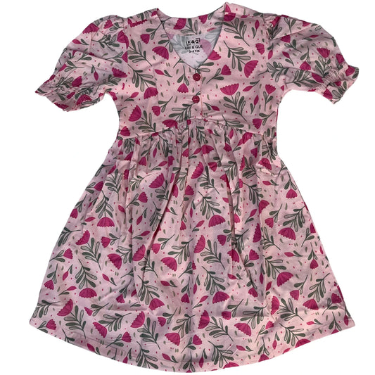 Baby Pink Floral Frock (Cotton)