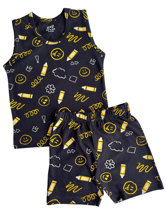 Black Crayon Sleeveless with Shorts (Unisex)